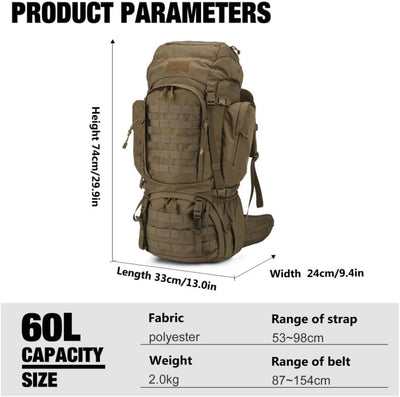 Mardingtop 50/60 Liter Erwachsene Taktischer Trekkingrucksacke Rucksack Outdoor Wanderrucksäcke Khak