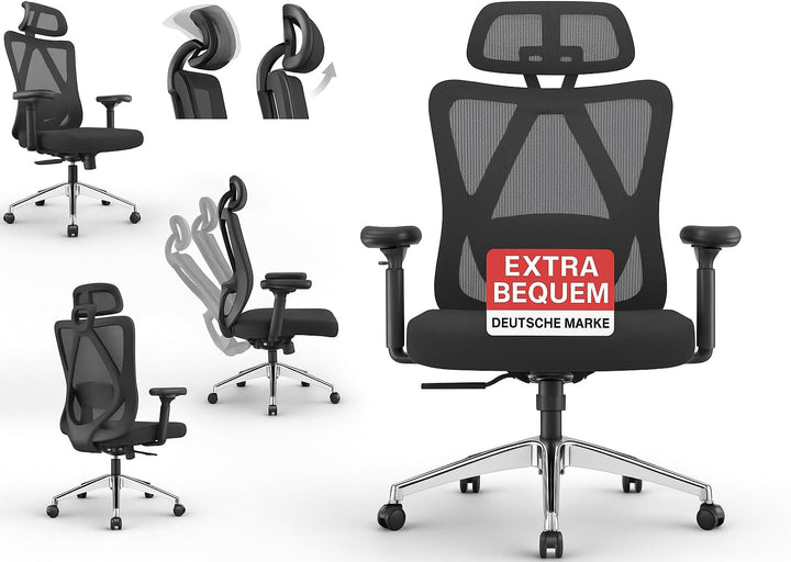 Onbest ergonomischer Premium Bürostuhl – individuell ergonomisch verstellbare Lordosenstütze, Kopfst