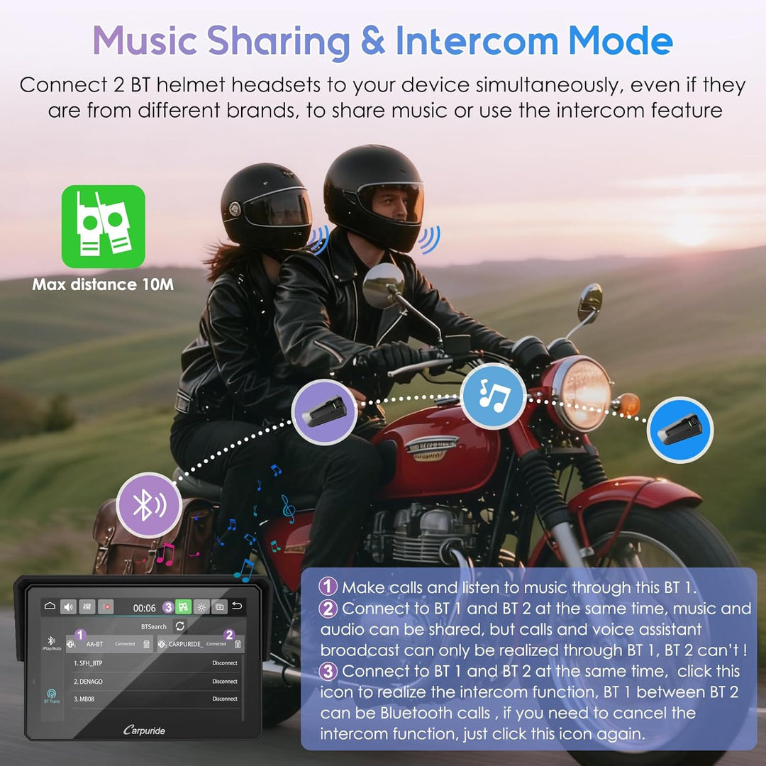 Carpuride W502TPRO Motorrad CarPlay, Android Auto, TPMS und Dual-Bluetooth – 5-Zoll-Display, wasserd