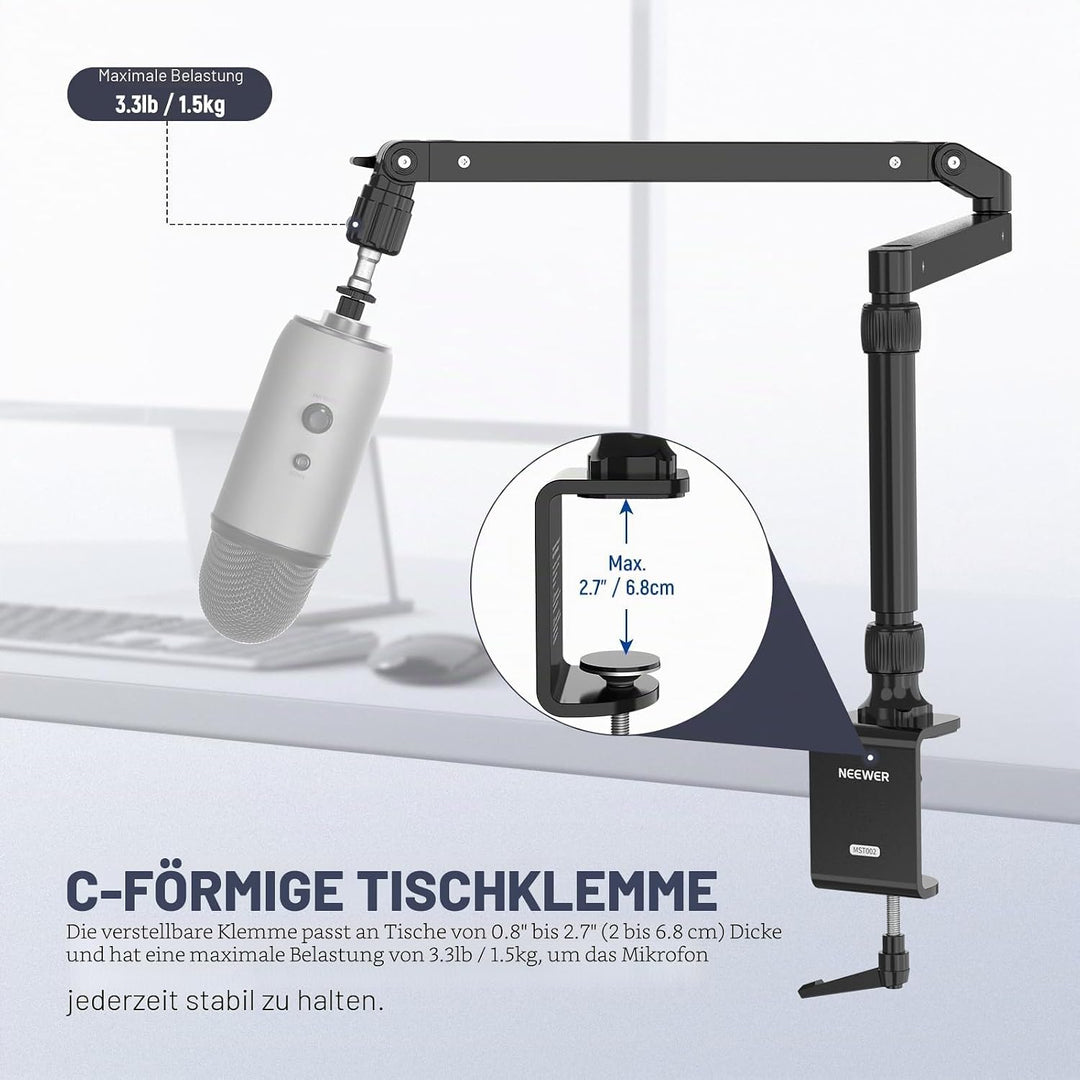 NEEWER Mikrofonarm Ständer, Niedriges Profil Mic Arm Tischhalterung mit Dämpfung, 360° drehbarer Boo