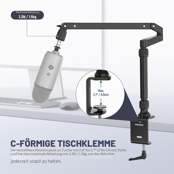 NEEWER Mikrofonarm Ständer, Niedriges Profil Mic Arm Tischhalterung mit Dämpfung, 360° drehbarer Boo