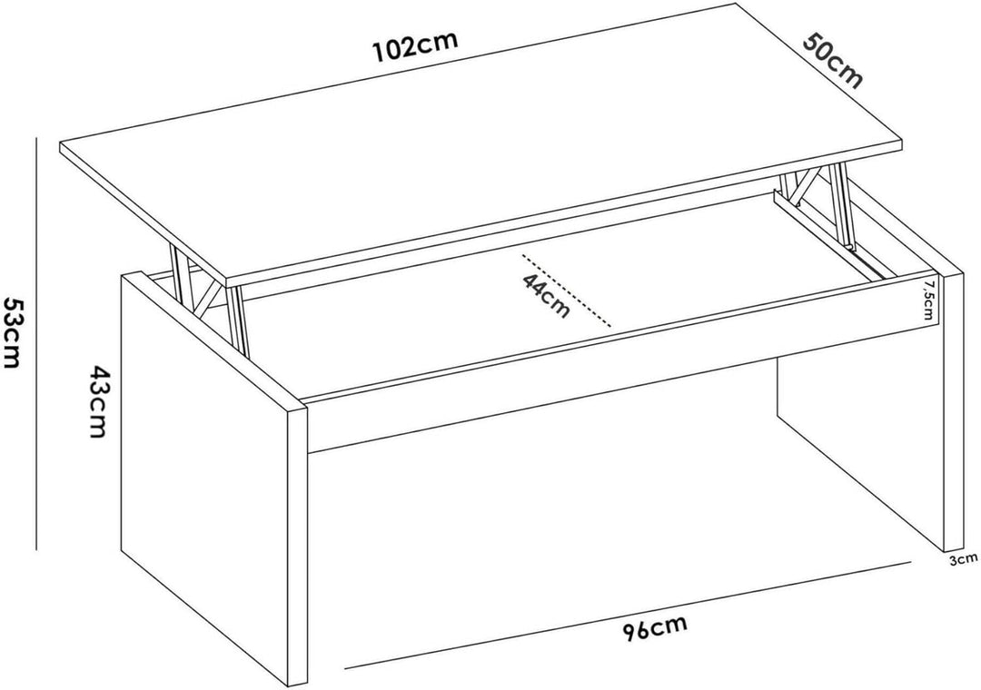 Dmora Cuar, Wohnzimmer Zeitschriftenhalter mit Stauraum, Couchtisch erhöht, 102x50h43 cm, Nodi, Eich