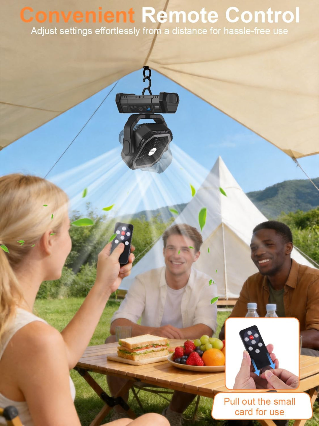 Wiederaufladbarer Camping Ventilator mit Auto-Schwenk &amp; Fernbedienung | 30000mAh Akku betriebener Ze