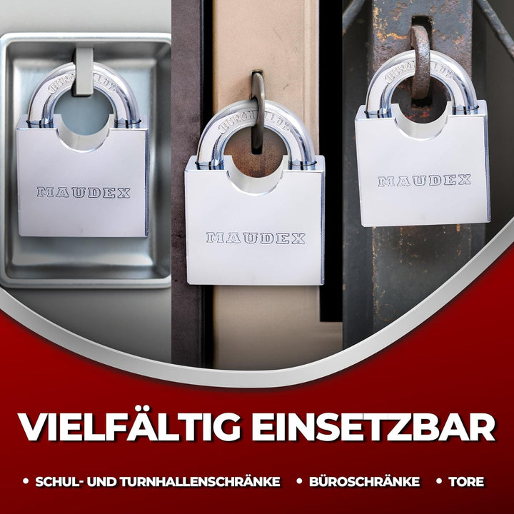 Maudex® RPB45 Hochleistungs-Vorhängeschloss – 9 mm gehärteter, schnittfester Bügel, wetterfester Chr