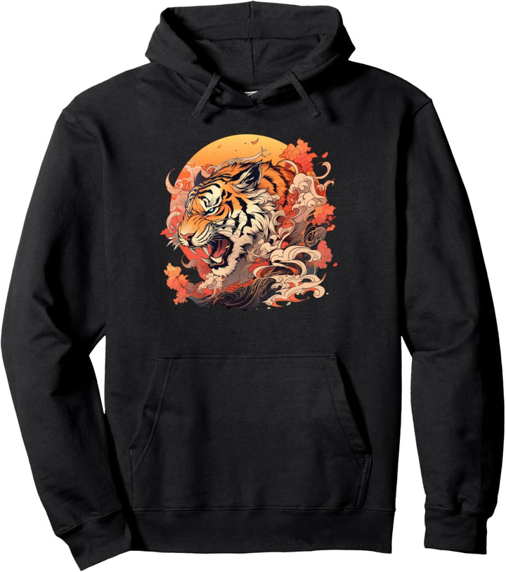 Asiatischer Vintage 80er Jahre Retro Japanischer Tiger Pullover Hoodie