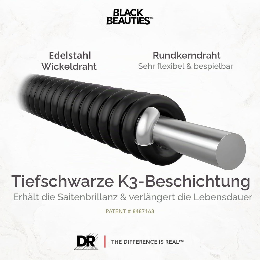 DR Strings Bass-Saiten Black Beauties, Bass-Seiten vernickelt, schwarz beschichtet, auf rundem Kern,
