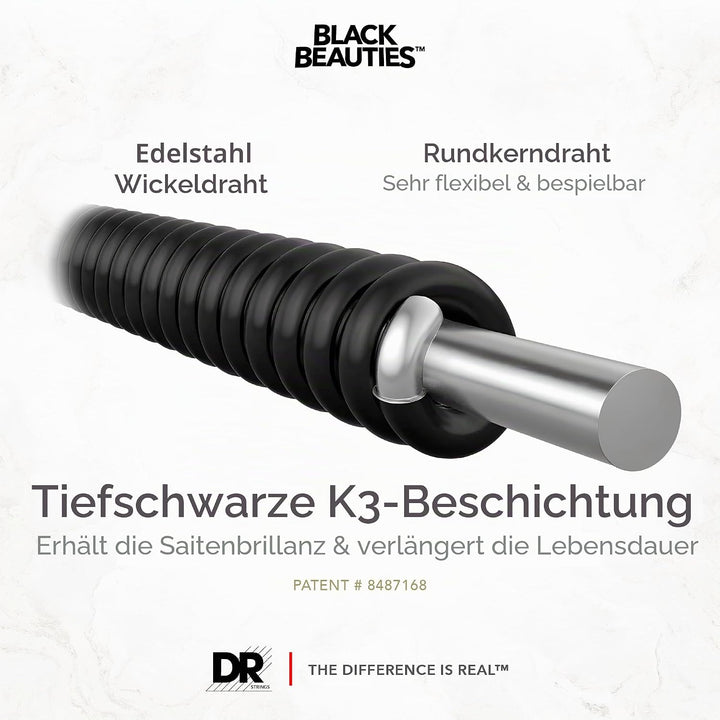DR Strings Bass-Saiten Black Beauties, Bass-Seiten vernickelt, schwarz beschichtet, auf rundem Kern,