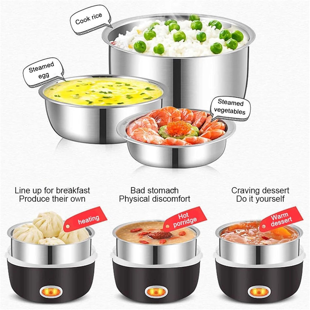 2L Elektrische Lunchbox Heizen 3 Schicht Tragbare Brotdose Dampfgarer Topf Edelstahl Lebensmittel Be