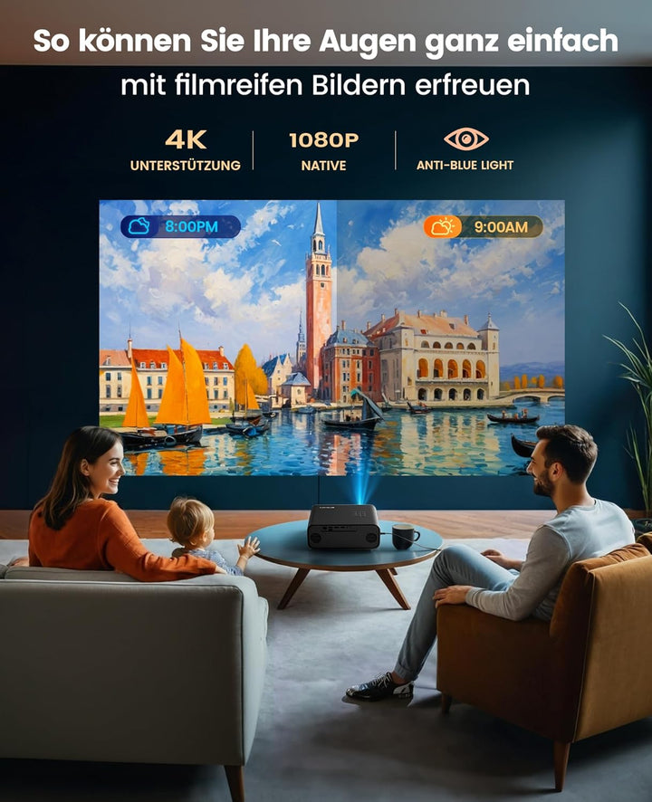 【Autofokus & Trapezkorrektur】 Beamer, Full HD 1080P 9800 Lumen Beamer WiFi6 Bluetooth Beamer, 4P/4D