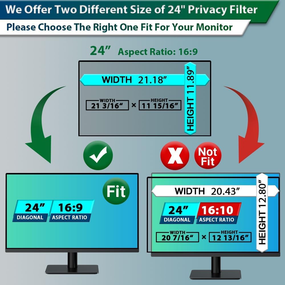STARY Blickschutzfolie für 24 Zoll 16:9 Ultra-Slim Bezel Monitor Selbstklebend Abnehmbar ohne Rückst