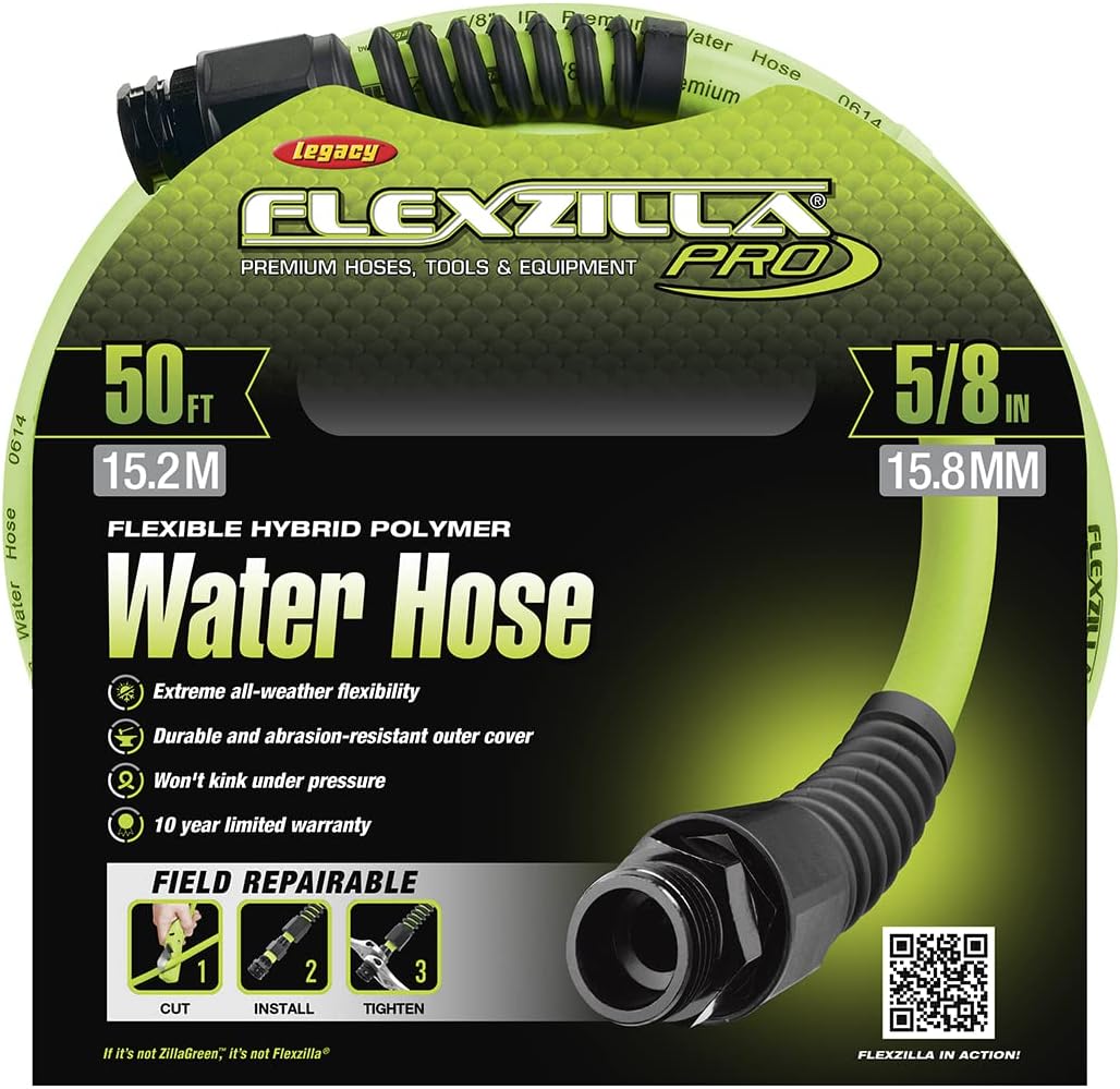 Flexzilla Pro Wasserschlauch mit wiederverwendbaren Armaturen, 1,6 cm x 15,2 m, robust, leicht, für