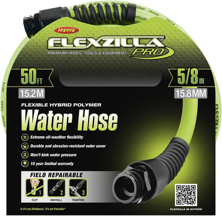 Flexzilla Pro Wasserschlauch mit wiederverwendbaren Armaturen, 1,6 cm x 15,2 m, robust, leicht, für