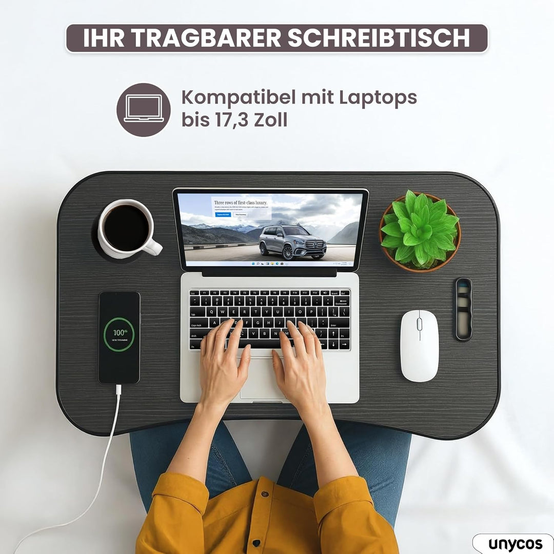 unycos - Klappbarer Laptoptisch, Betttablett, Leseständer, Computertisch, Frühstückstablett, Beistel