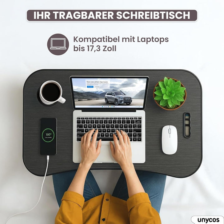 unycos - Klappbarer Laptoptisch, Betttablett, Leseständer, Computertisch, Frühstückstablett, Beistel