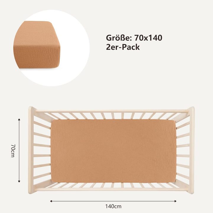 Bearmoss 2er Set Kinder Spannbettlaken,Musselin-Bettlaken 100% Baumwolle Baby-Bettlaken 60x120cm/140