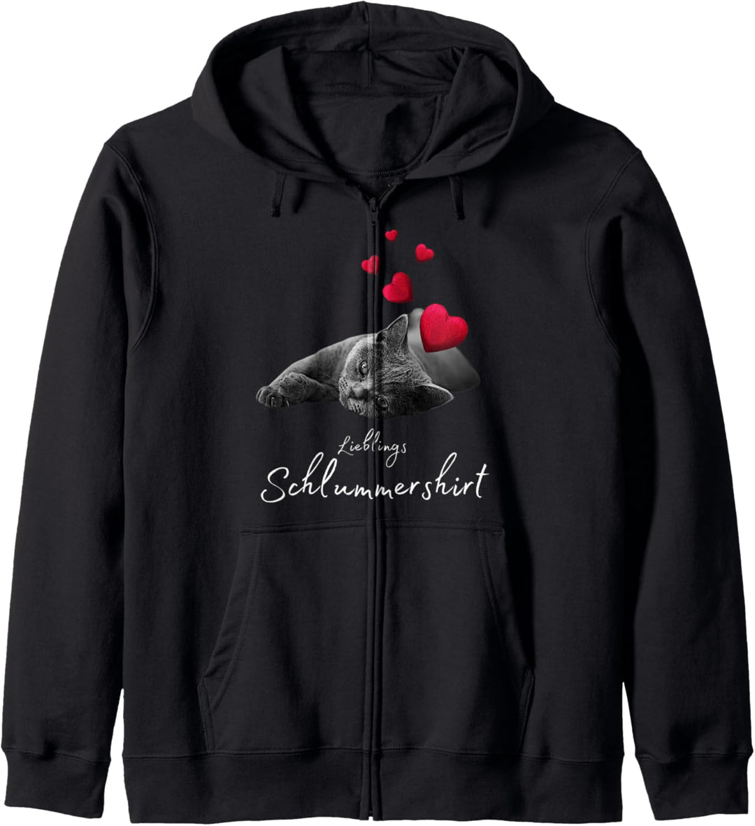 Lieblings Schlafshirt Katze mit Herz Schlafanzug Katzenmotiv Kapuzenjacke