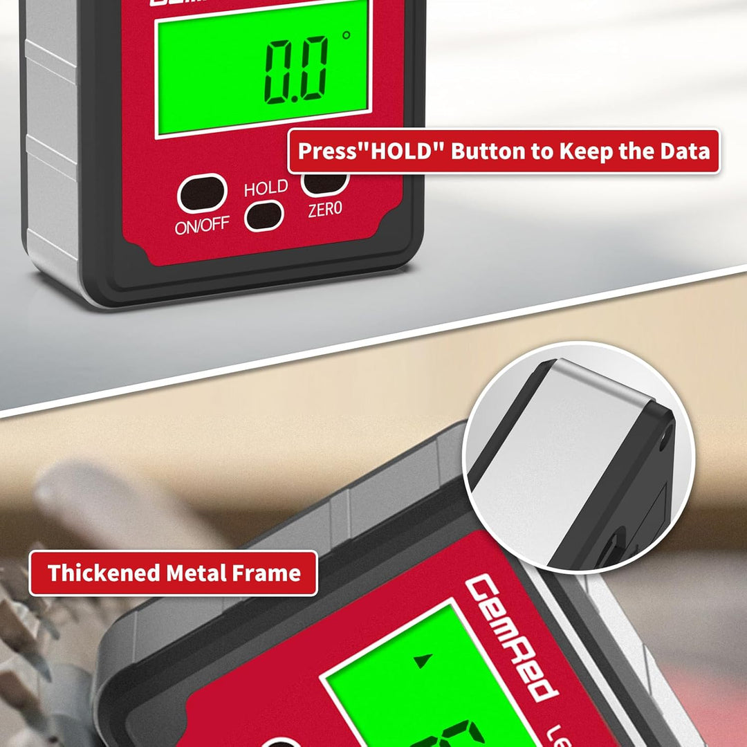 GemRed Digitaler Winkelmesser, Winkelschmiege Digital mit LCD-Anzeige Edelstahl Wasserwaage Neigungs
