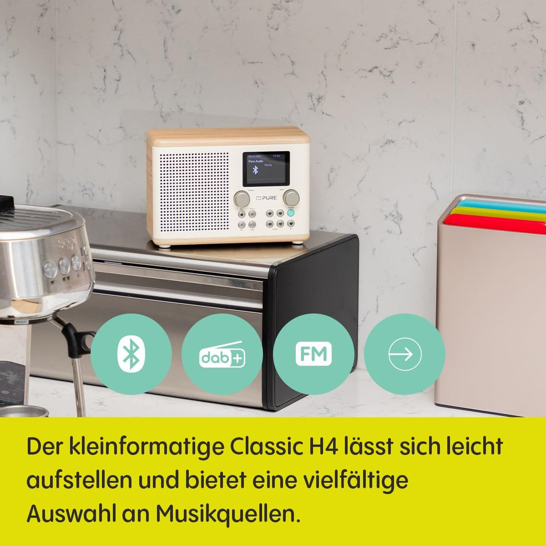 Pure Classic H4 Digitales Küchenradio (DAB+/FM, Bluetooth, USB, AUX, Küchentimer, Wecker) Weiss, Wei