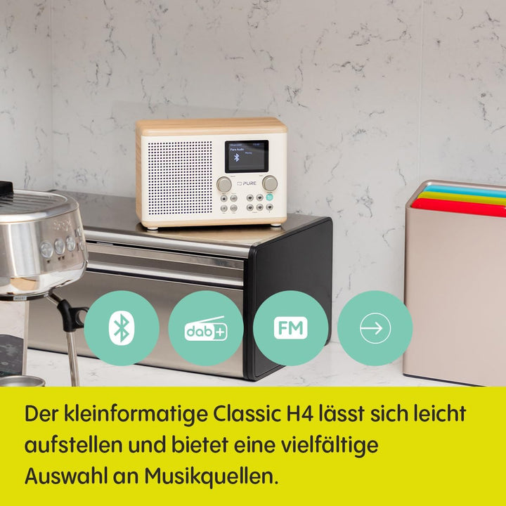 Pure Classic H4 Digitales Küchenradio (DAB+/FM, Bluetooth, USB, AUX, Küchentimer, Wecker) Weiss, Wei