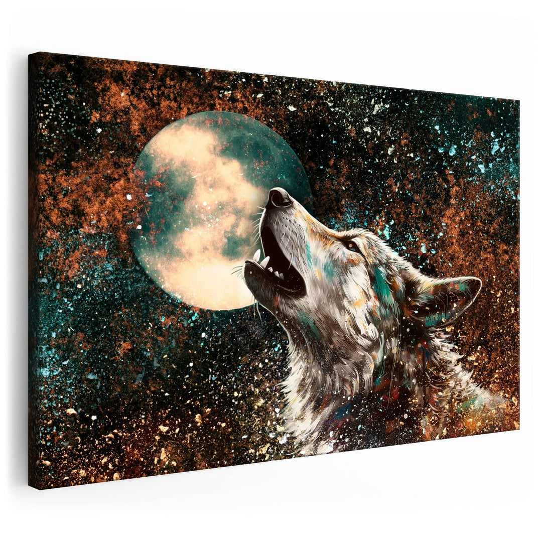 Artmazing | Wolf Bild Bunt | Bild Wolf Mond auf Leinwand | Wolfsbilder Modern | Bilder Wohnzimmer gr