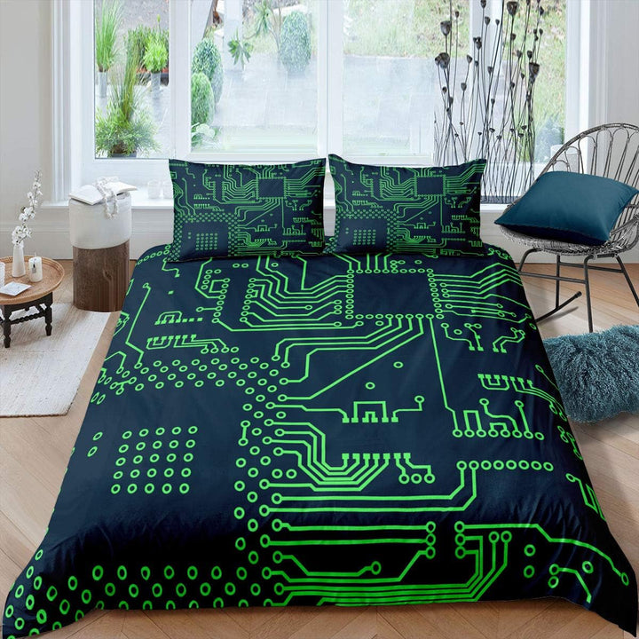 feelyou Green Geometry Bettwäsche-Set Computer Networking Bettwäsche-Set 155 x 220 cm Informations-