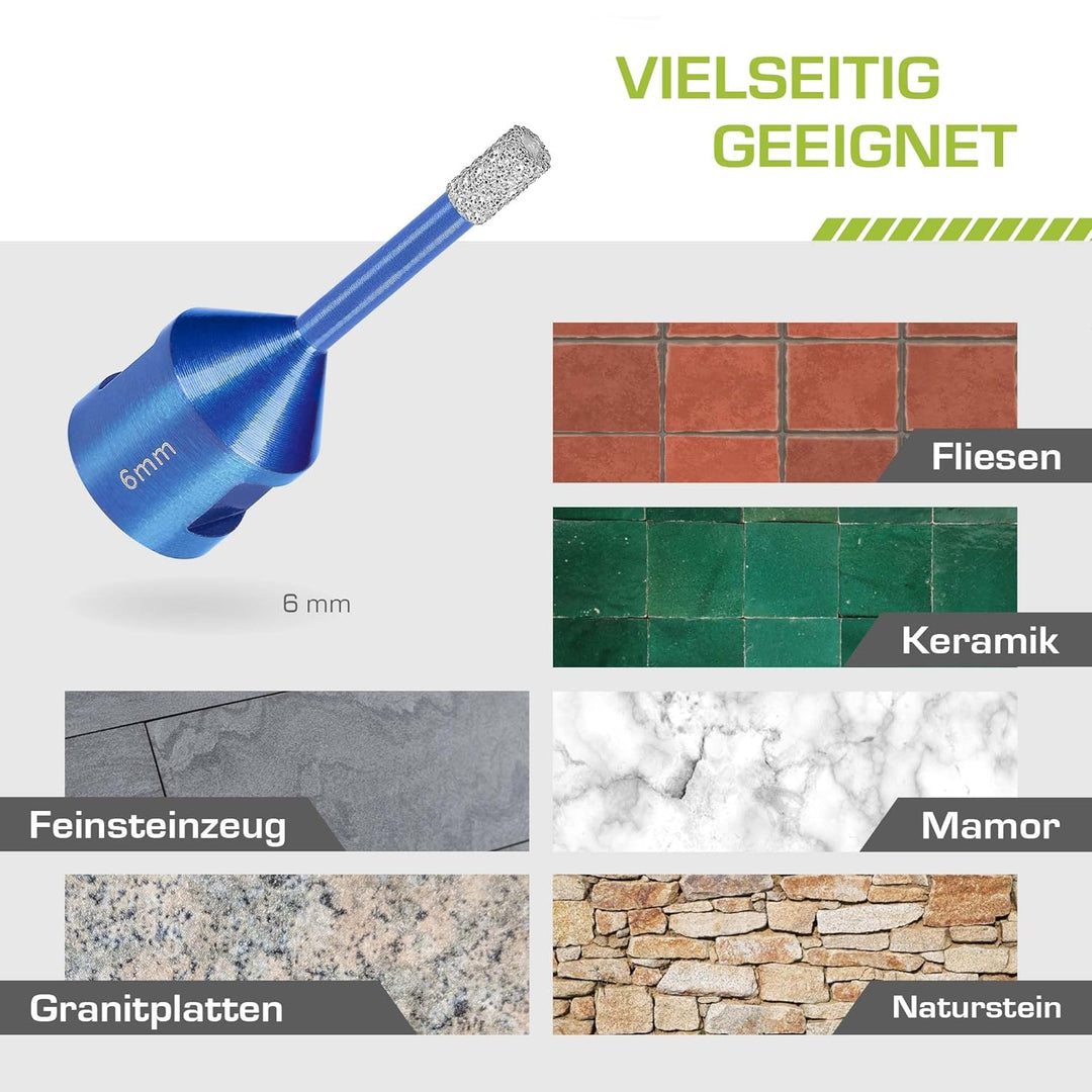 Profi Fliesenbohrer 6mm x M14 - Diamantbohrer für harte Fliesen, Feinsteinzeug uvm. Diamantbohrkrone
