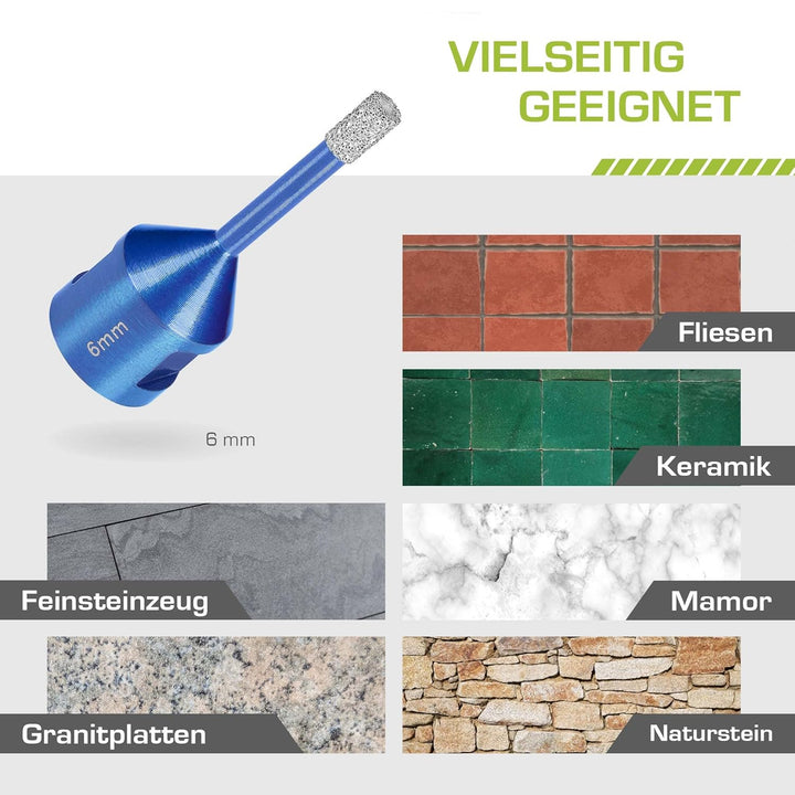 Profi Fliesenbohrer 6mm x M14 - Diamantbohrer für harte Fliesen, Feinsteinzeug uvm. Diamantbohrkrone