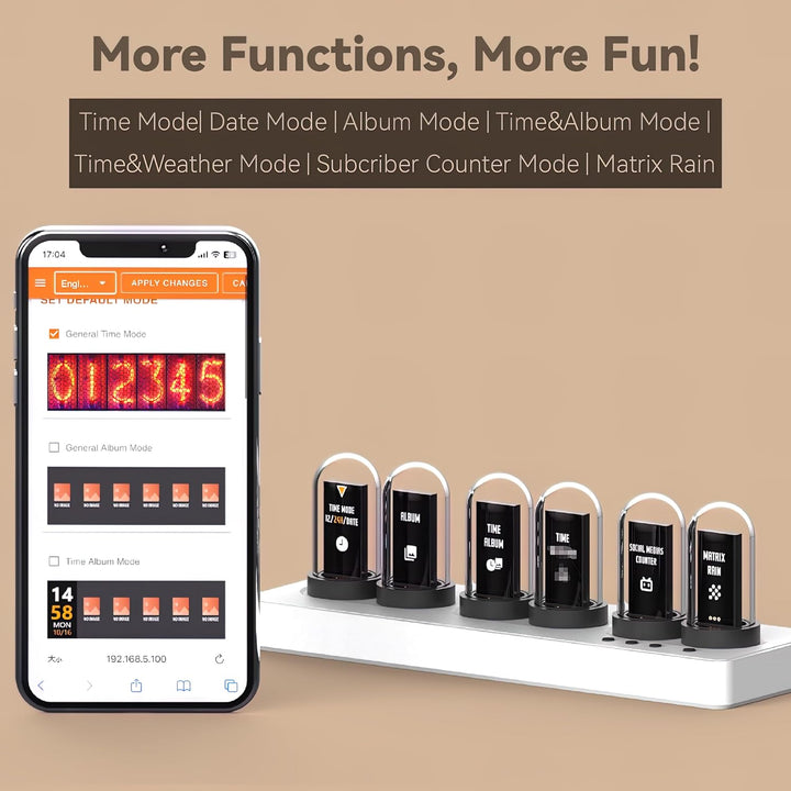 Vastarry Nixie Röhrenuhr, Leuchtröhre, IPS-Farbbildschirm, Digitaluhr mit 6 Sets von Weckern, 7 Modi