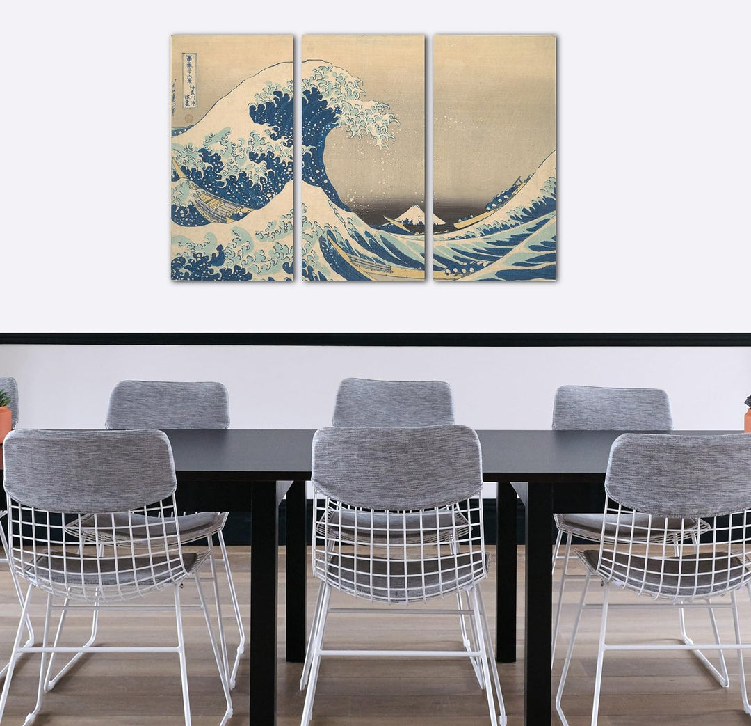 Printed Paintings Leinwand 3-teilig(120x80cm): Katsushika Hokusai - Die Welle - Unter der Welle v 12