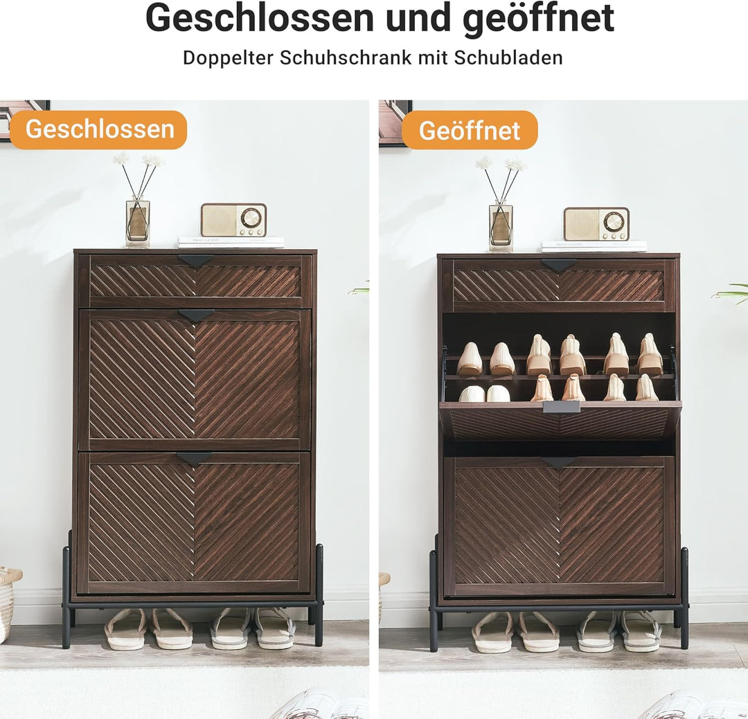 Schmal Schuhschrank mit 2 Klappen platzsparender, Schmaler Geschlossen Schuhregal Schuh Schrank Schu