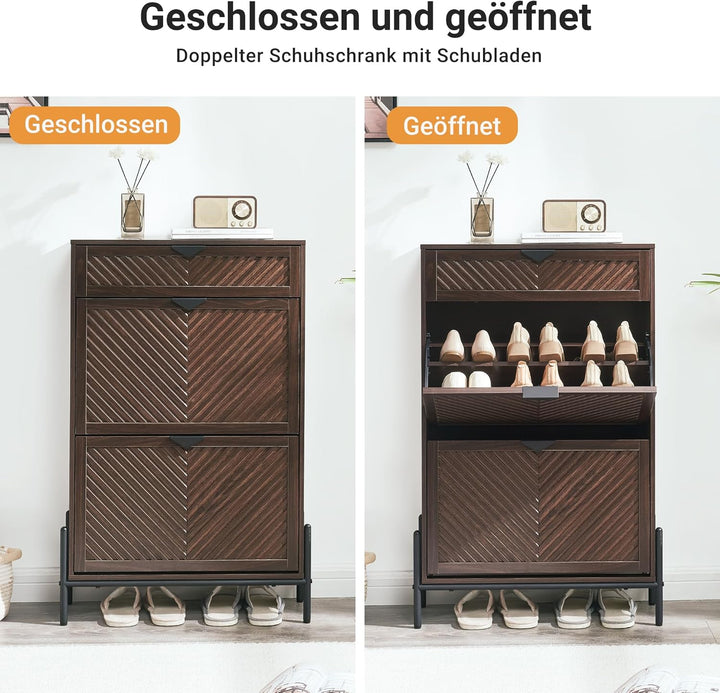 Schmal Schuhschrank mit 2 Klappen platzsparender, Schmaler Geschlossen Schuhregal Schuh Schrank Schu