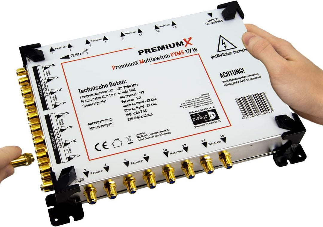 Premium X PXMS 17/16 Multischalter mit Netzteil Multiswitch 4 SAT für 16 Teilnehmer Satverteiler Dig