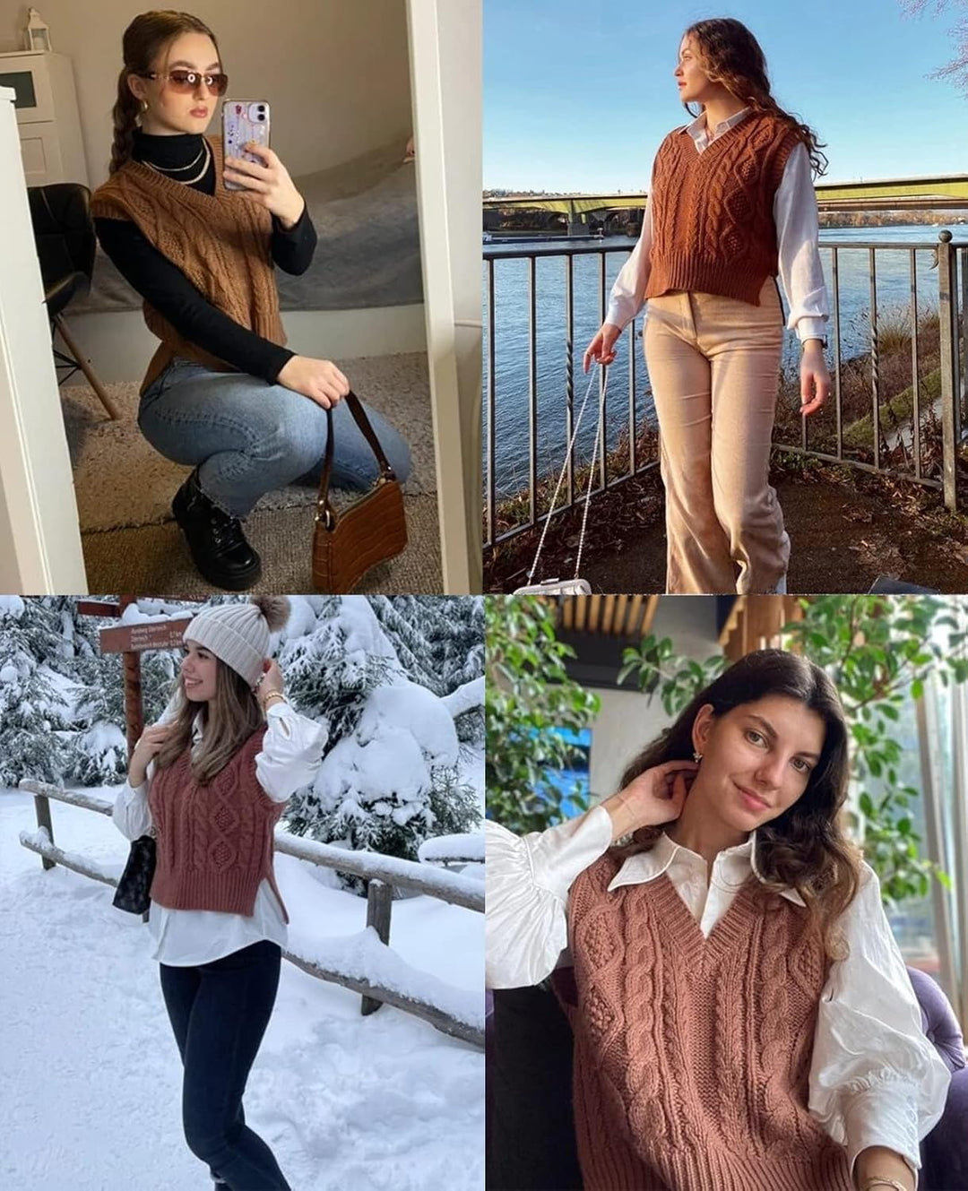 Tongmingyun Pullunder Damen Ärmellos V-Ausschnitt Strick Pullover Basic Strickweste Einfarbig Tank T