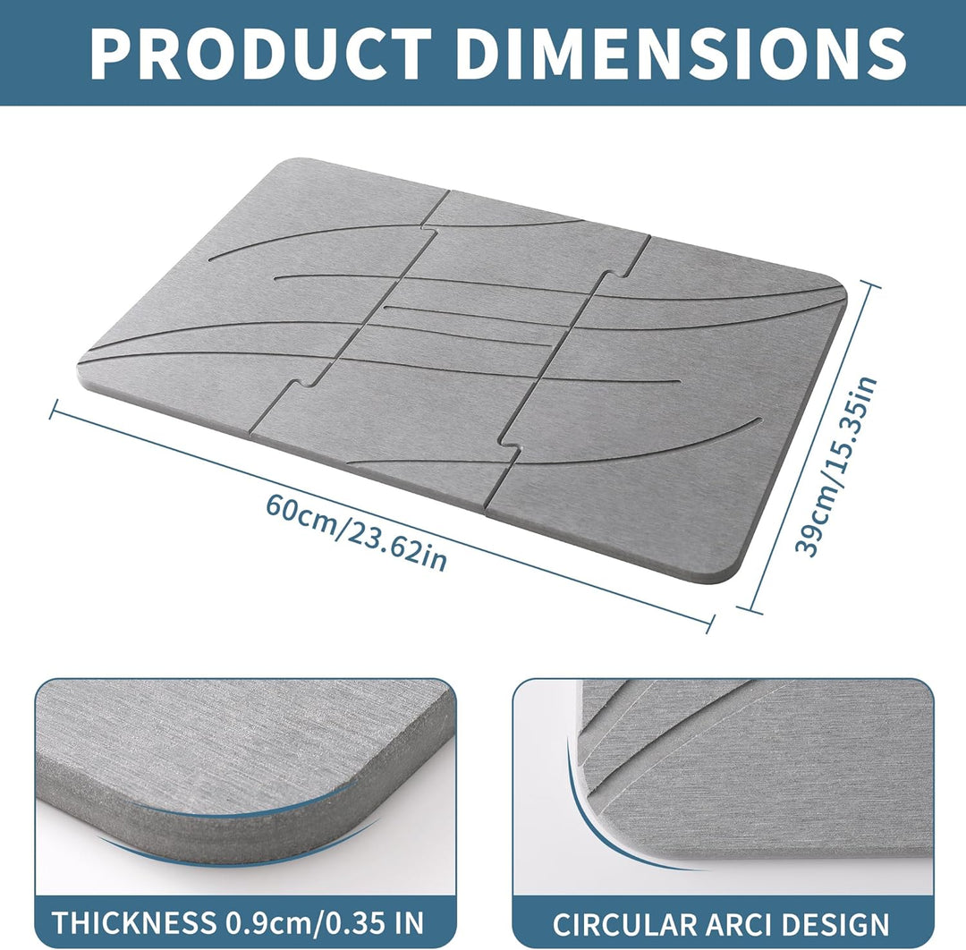 Badematte Stein - Faltbar Diatomeenerde Badematte,Super Saugfähig Badematte,Schnell Trocknend,rutsch