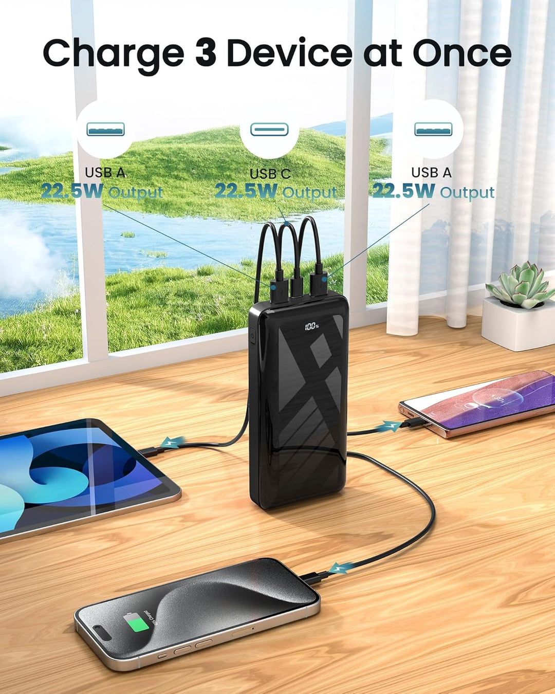 Power Bank 27000mAh, 22,5W PD20W USB-C Powerbank Externer Handyakkus mit LED-Anzeige, Tragbares Lade