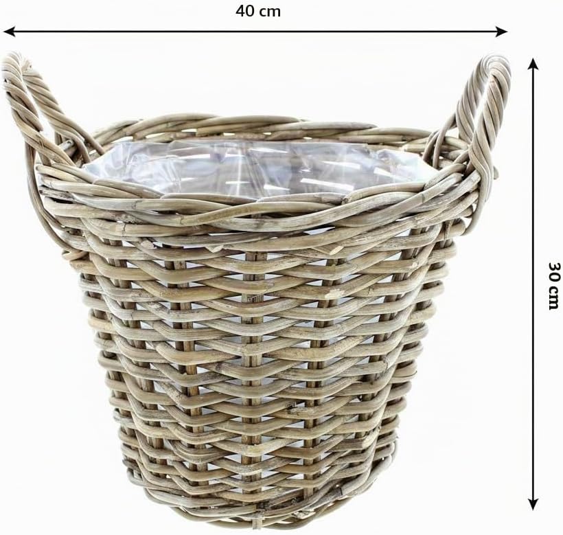 Rattankorb, Pflanzkorb "Rattan", gross mit Griffe ca. Ø 40 x 30 cm