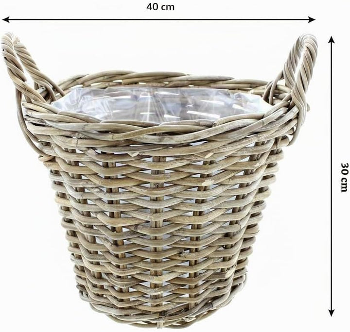 Rattankorb, Pflanzkorb "Rattan", gross mit Griffe ca. Ø 40 x 30 cm