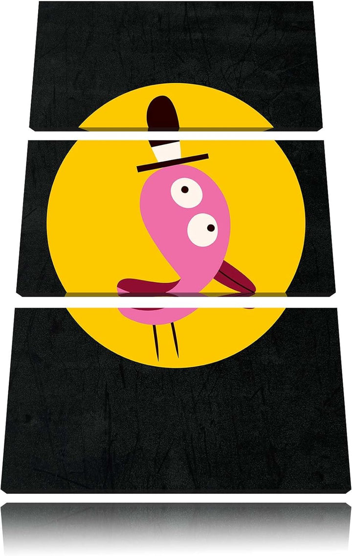 Pixxprint Lustiger Vogel mit einfarbigem Hintergrund schwarz 3-Teiler Leinwandbild 120x80 Bild auf L
