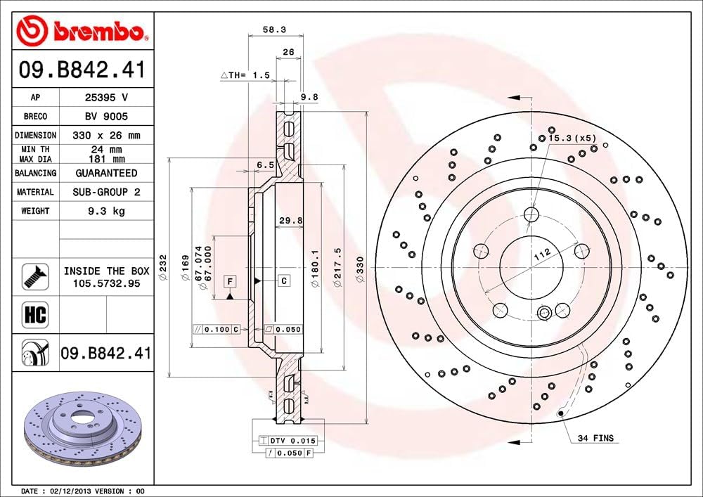 Brembo 09.B842.41 Hintere Bremsscheibe mit UV Lackierung
