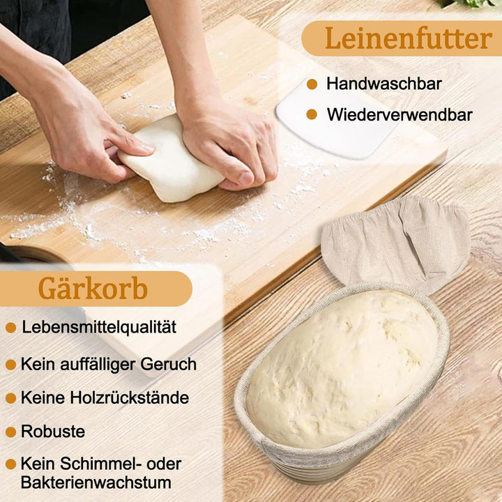 Foonary Gärkörbchen Sauerteig Starter Set 12-teilig-Sauerteig Starter Kit mit 2 Gärkörbchen (23+25cm