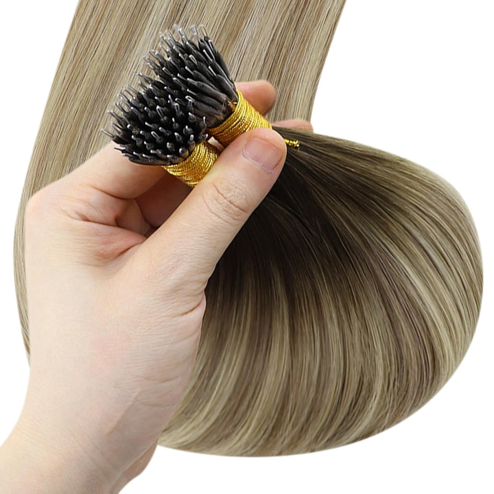 YoungSee Nanoring Extensions Echthaar Balayage 40 cm Nanoring Extensions Braun Balayage Blond Nano B