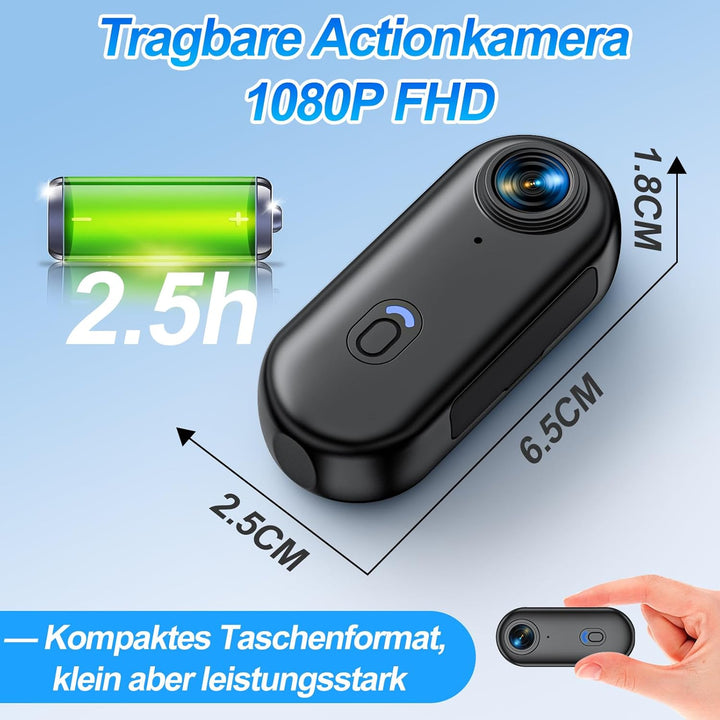 Action Cam Mini, 1080P HD Bodycam WiFi Mit Wasserdichter Hülle, 150° Weitwinkelobjektiv Actionkamera