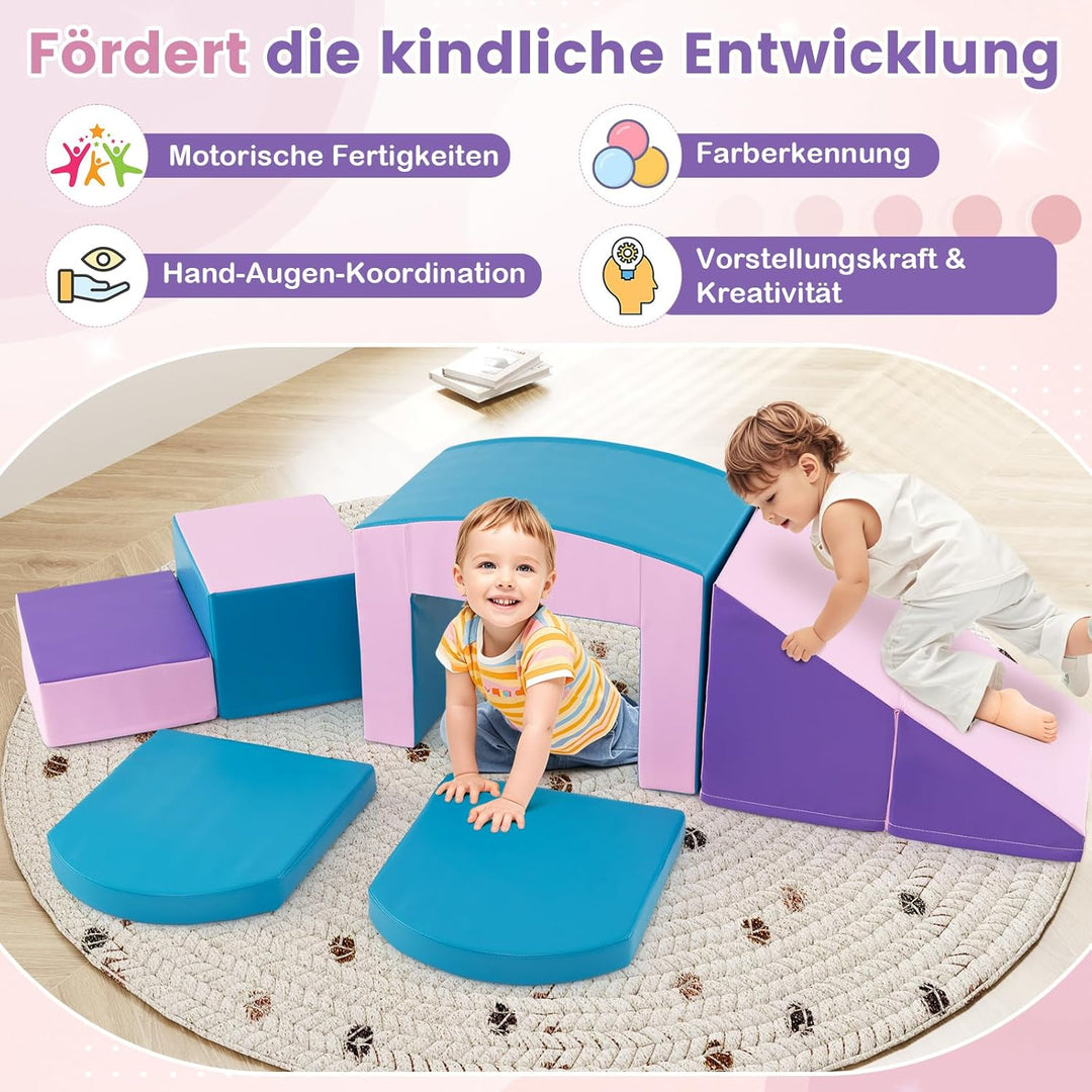 COSTWAY 7 TLG. Schaumstoffbausteine, Softbausteine mit Tunne, Treppe & Rampe, EN71-zertifiziert, Rie