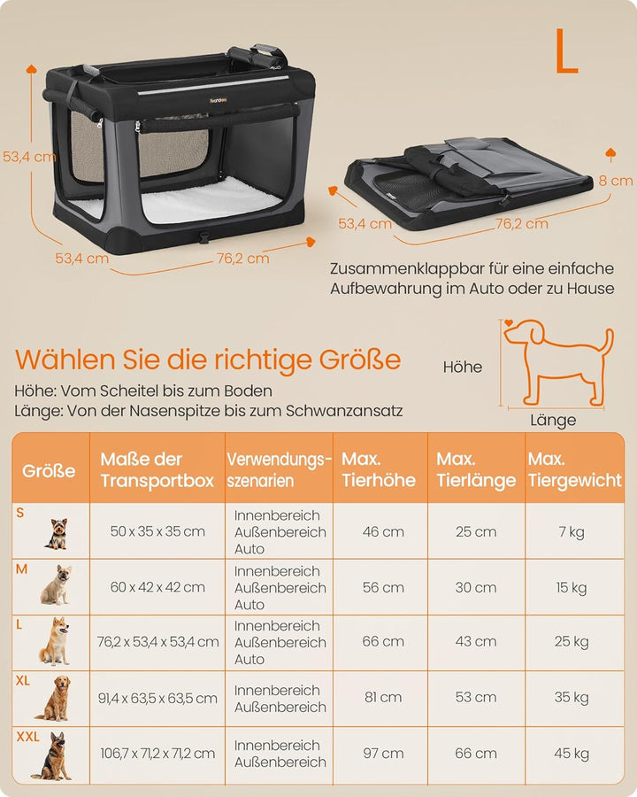 Feandrea Hundebox faltbar, 76,2 cm Transportbox für mittelgrosse Hunde, Hundetasche, Oxford-Gewebe,