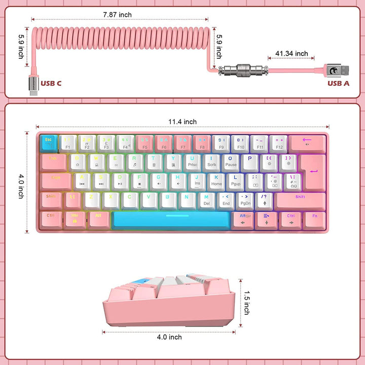 ZIYOU LANG T60 Wired Gaming-Tastatur mit Spiral USB-C Kabel - Kompakt 60% UK Layout(QWERTY) Mechanis