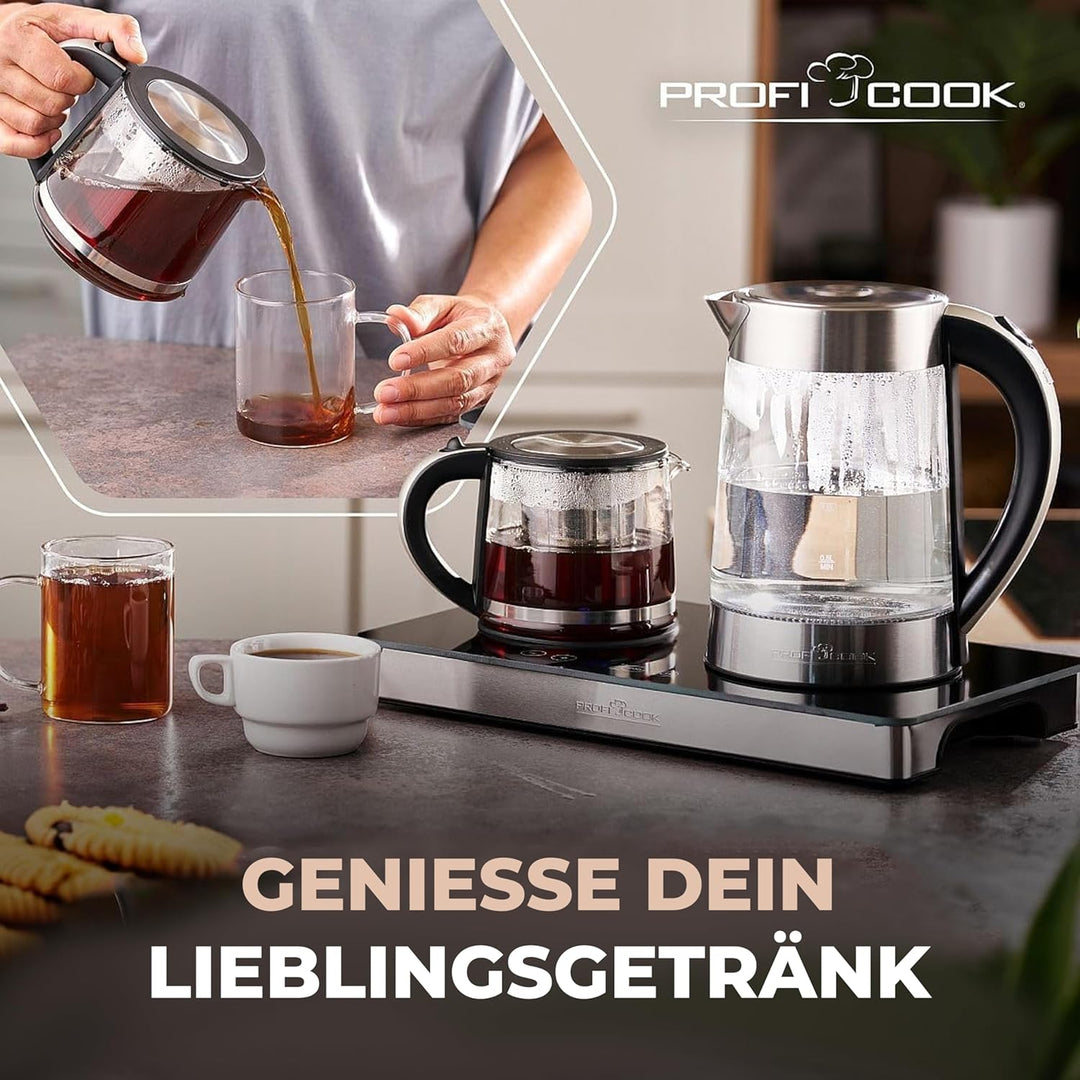 ProfiCook® Tee und Kaffeestation in Einem | 1,7 Liter hitzebeständiger Wasserkocher | Teekanne aus G