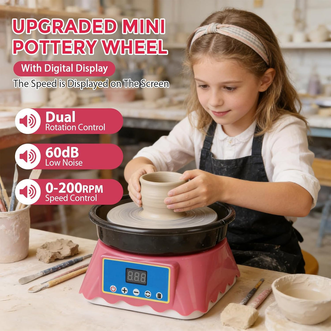 Mini-Töpferscheiben-Set, Mini Töpfermaschine mit Bildhauerwerkzeugen, Couleeur 200RPM Einstellbare G