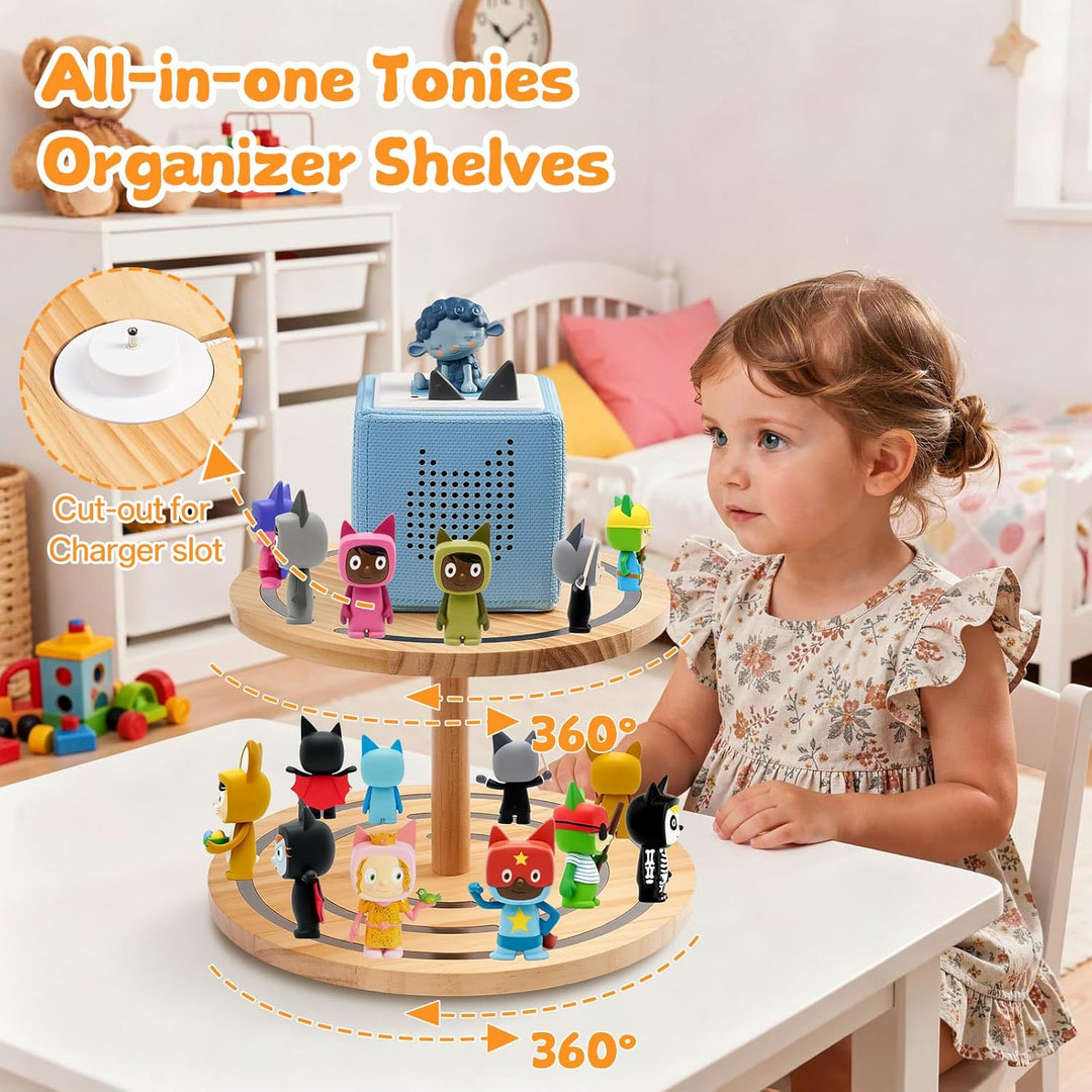 Gieanoo 360°Runde Tonies Magnetisches Regal, 2-Tier Toniebox Display Regal für 30-50 Tonie Charakter
