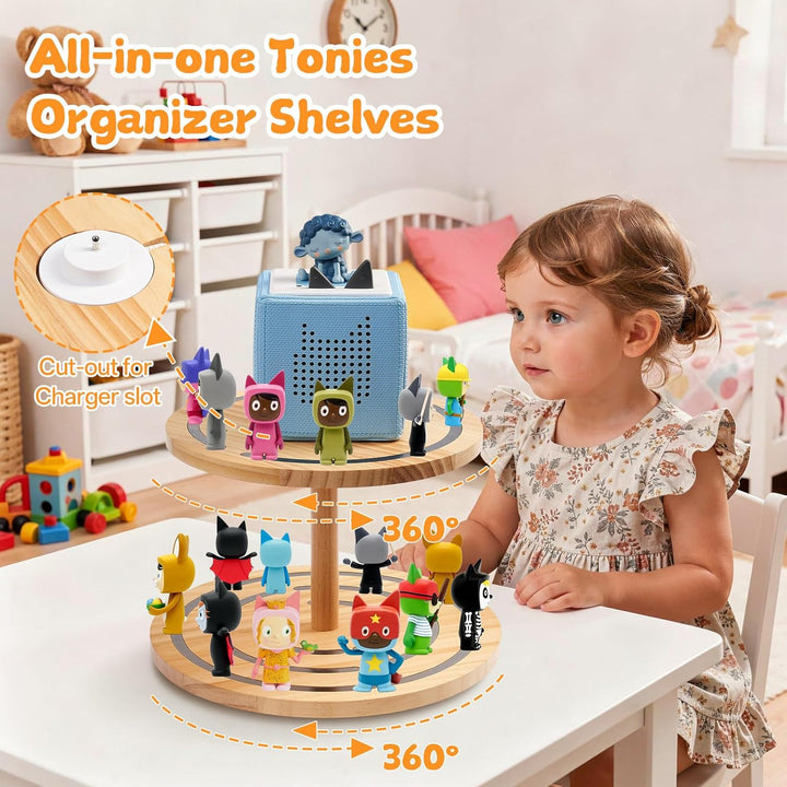 Gieanoo 360°Runde Tonies Magnetisches Regal, 2-Tier Toniebox Display Regal für 30-50 Tonie Charakter