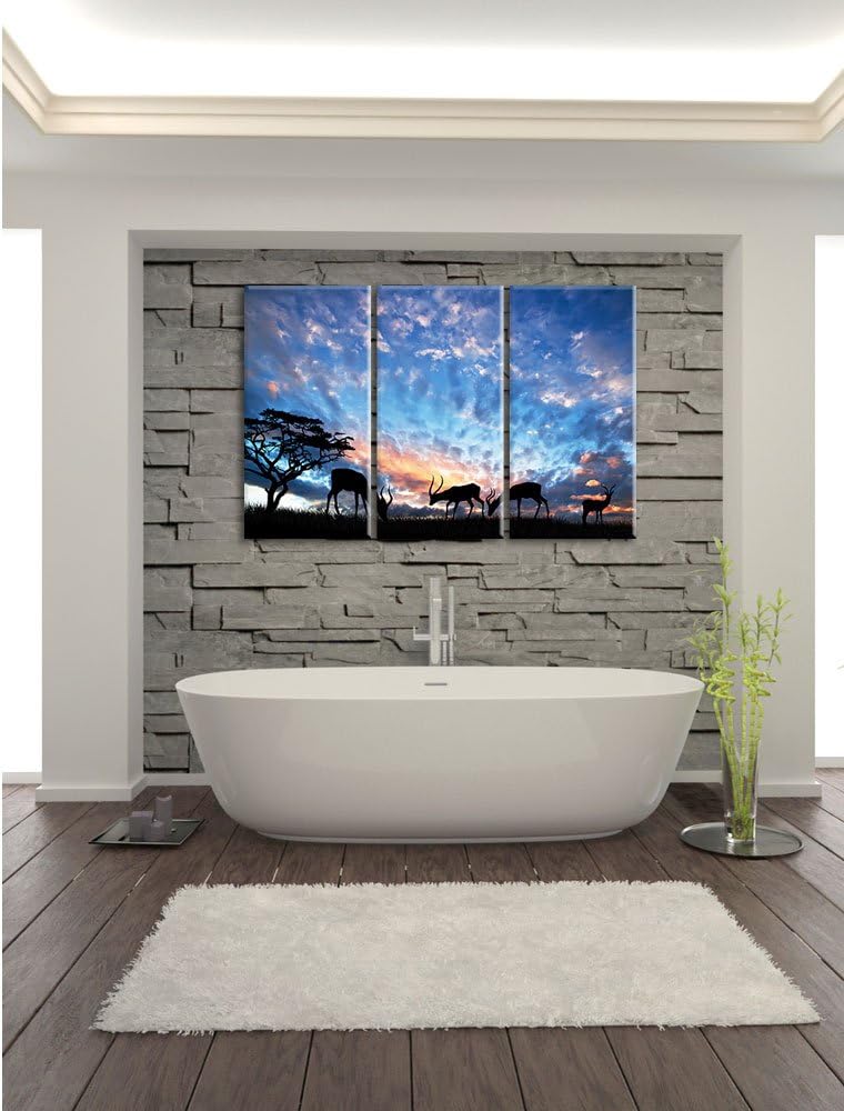 Pixxprint Tiere in der freien Natur am Abend 3-Teiler Leinwandbild 120x80 Bild auf Leinwand